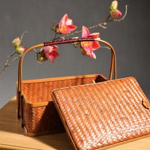 大漆竹编大号长方形提篮（矮）