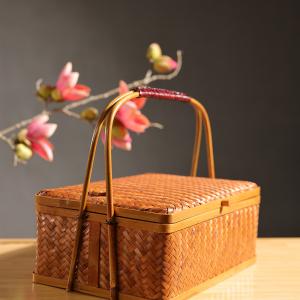 大漆竹编大号长方形提篮（矮）