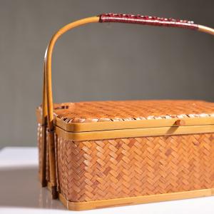 大漆竹编大号长方形提篮（矮）