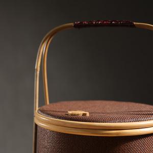 大漆藤席圆形提篮