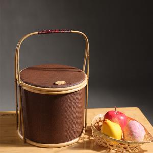 大漆藤席圆形提篮